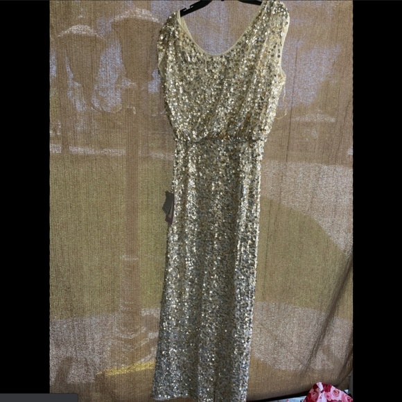 NWT JS Collections‎ Blouson Bodice Sequin Mesh Gown in Gold/Silver [SZ 4 ] - Picture 7 of 11
